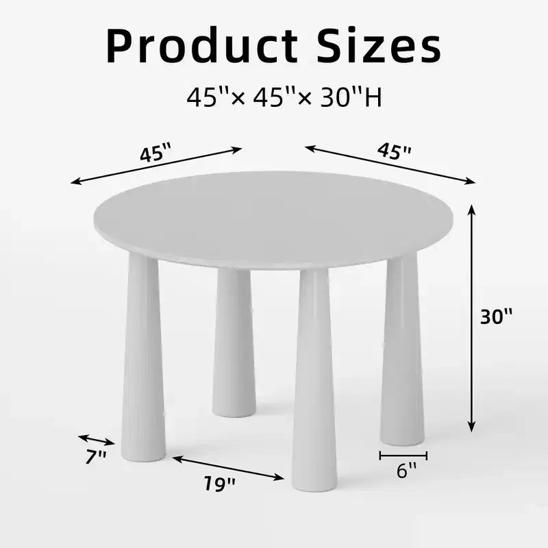 45" Round Wood Dining Table with 4 Legs, Modern Kitchen Table for 4 People