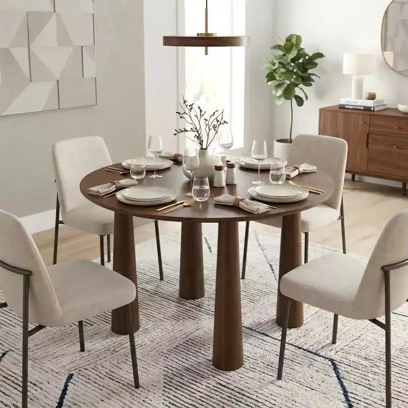 45" Round Wood Dining Table with 4 Legs, Modern Kitchen Table for 4 People
