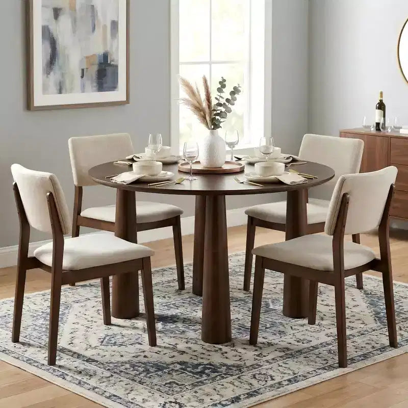 45" Round Wood Dining Table with 4 Legs, Modern Kitchen Table for 4 People