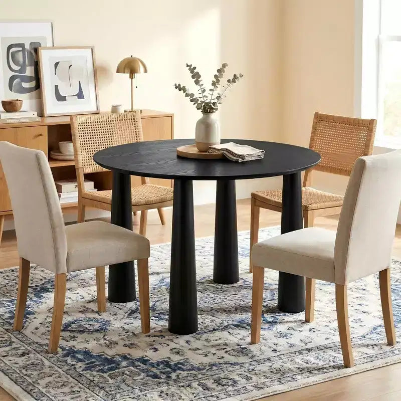 45" Round Wood Dining Table with 4 Legs, Modern Kitchen Table for 4 People