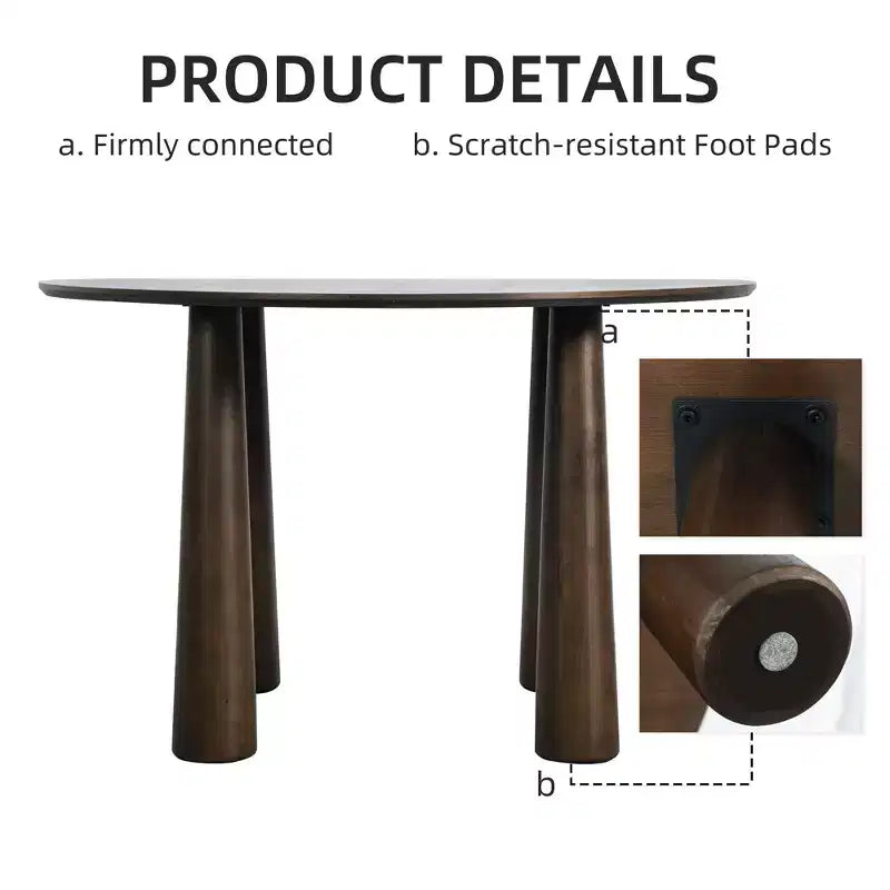 45" Round Wood Dining Table with 4 Legs, Modern Kitchen Table for 4 People