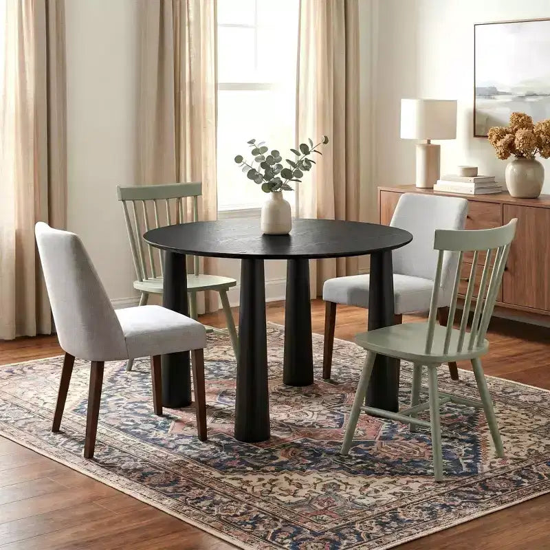 45" Round Wood Dining Table with 4 Legs, Modern Kitchen Table for 4 People