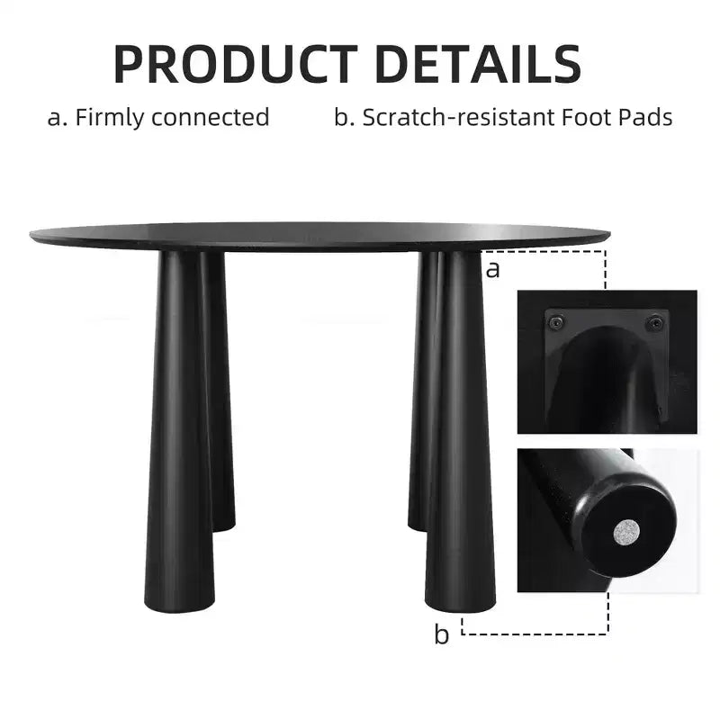 45" Round Wood Dining Table with 4 Legs, Modern Kitchen Table for 4 People
