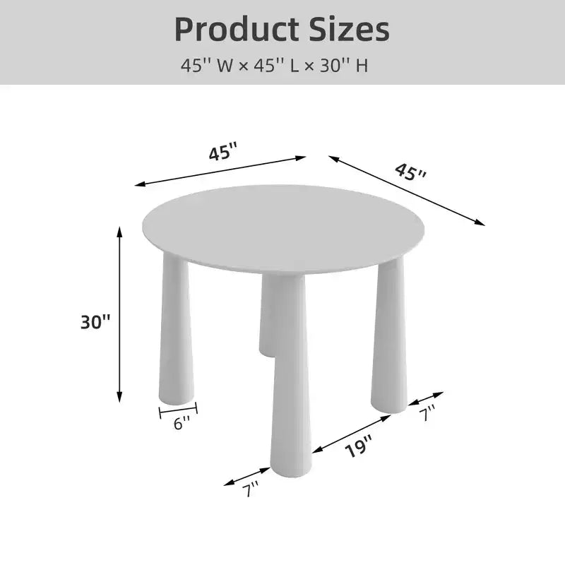 45" Round Wood Dining Table with 4 Legs, Modern Kitchen Table for 4 People