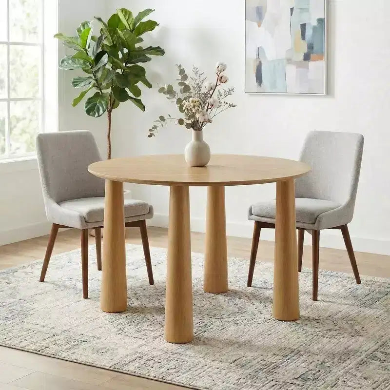 45" Round Wood Dining Table with 4 Legs, Modern Kitchen Table for 4 People