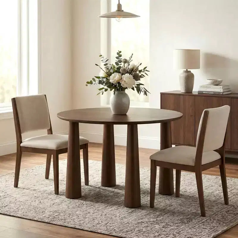 45" Round Wood Dining Table with 4 Legs, Modern Kitchen Table for 4 People