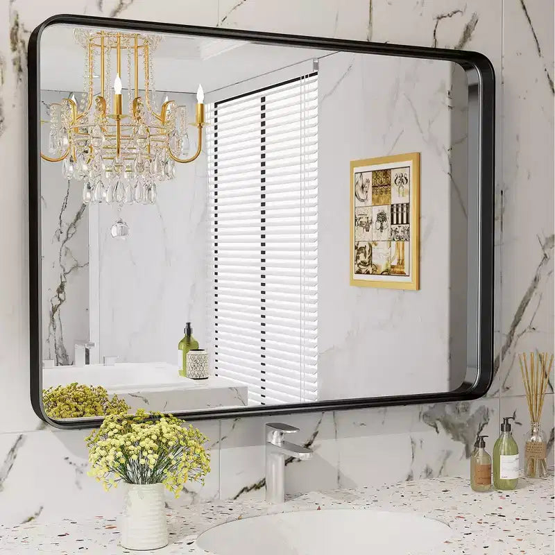 Square Bathroom Mirror Wall Mirror with Aluminum Alloy Frame, Farmhouse Style