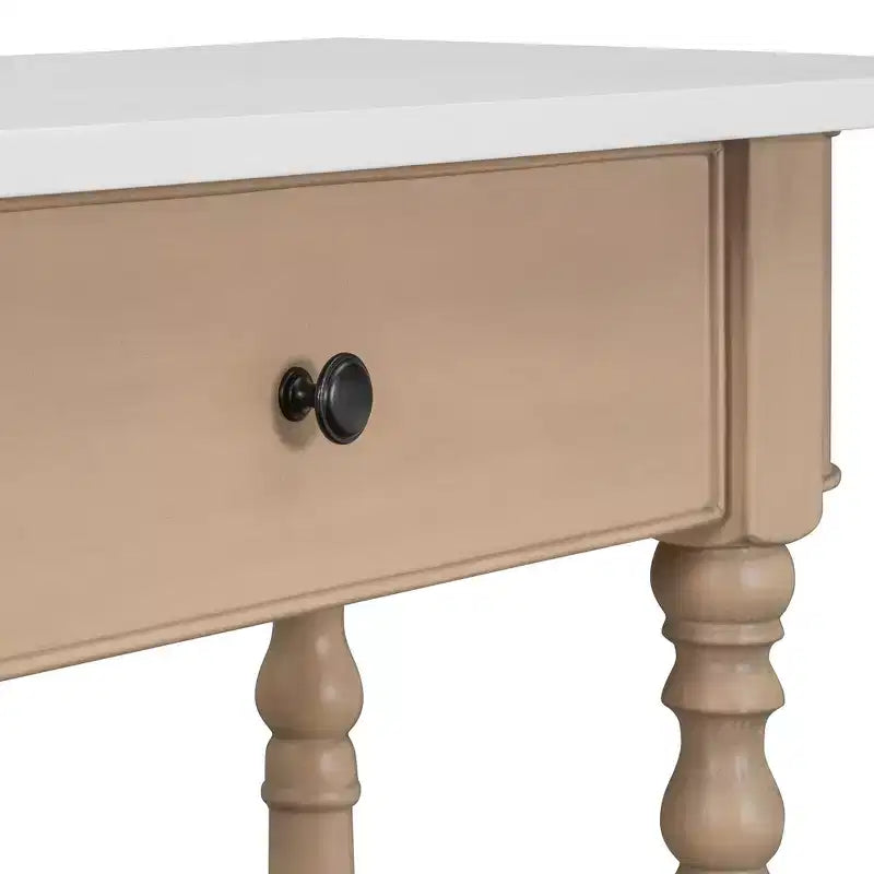 Retro Corner-Curved Console Table with Top Drawer and Open Shelf for Living Room and Entryway