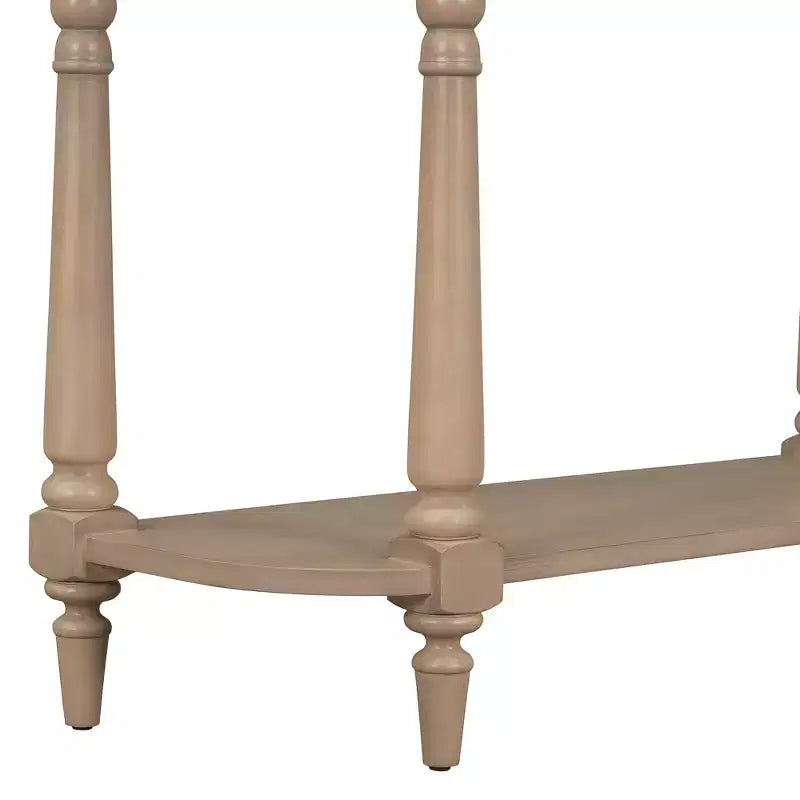 Retro Corner-Curved Console Table with Top Drawer and Open Shelf for Living Room and Entryway