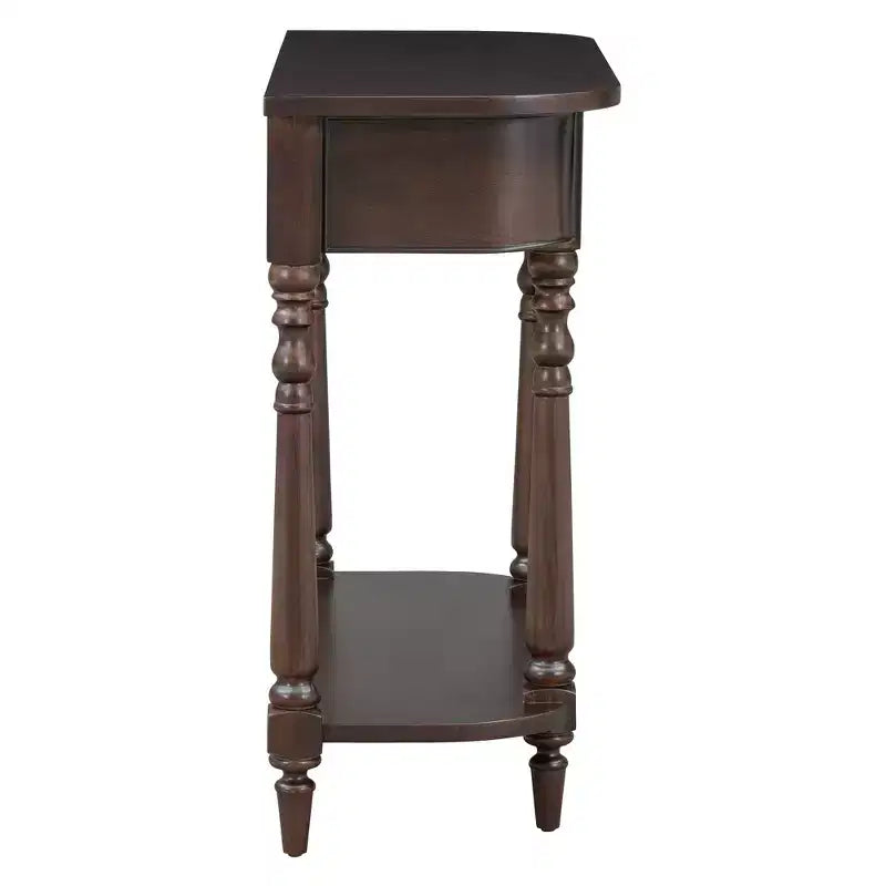 Retro Corner-Curved Console Table with Top Drawer and Open Shelf for Living Room and Entryway