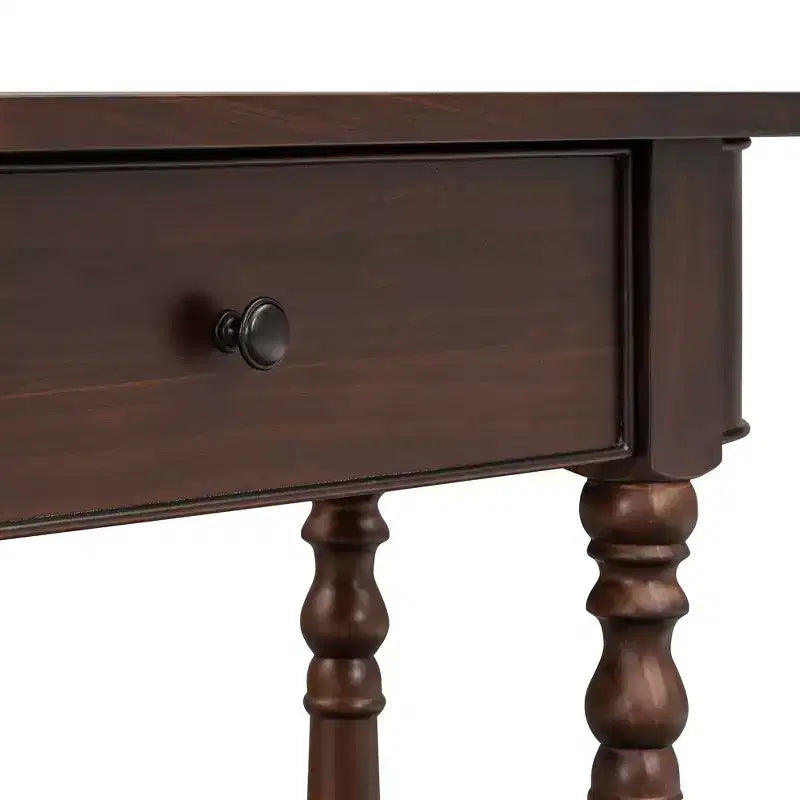 Retro Corner-Curved Console Table with Top Drawer and Open Shelf for Living Room and Entryway