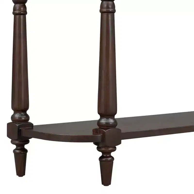 Retro Corner-Curved Console Table with Top Drawer and Open Shelf for Living Room and Entryway