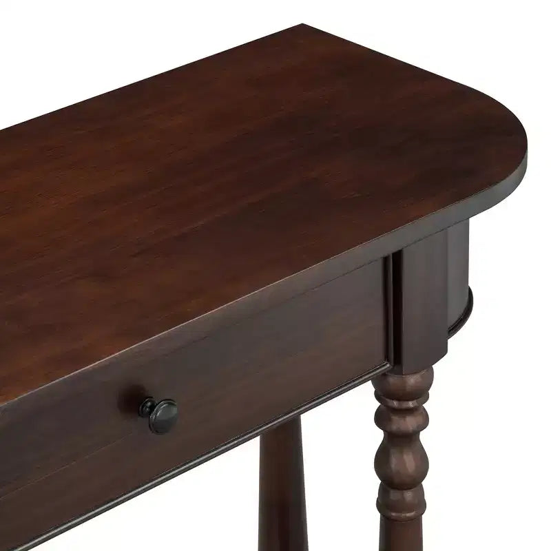 Retro Corner-Curved Console Table with Top Drawer and Open Shelf for Living Room and Entryway