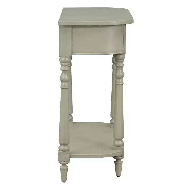 Retro Corner-Curved Console Table with Top Drawer and Open Shelf for Living Room and Entryway