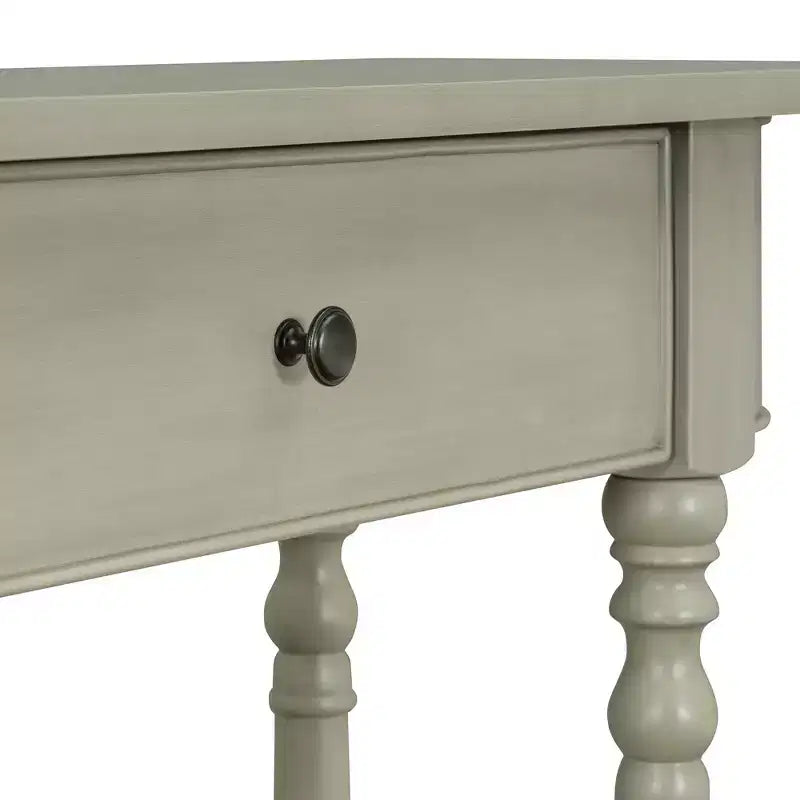 Retro Corner-Curved Console Table with Top Drawer and Open Shelf for Living Room and Entryway