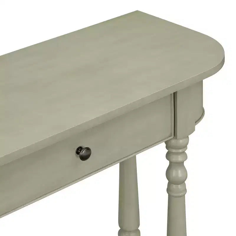 Retro Corner-Curved Console Table with Top Drawer and Open Shelf for Living Room and Entryway