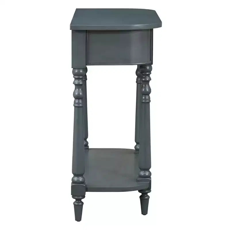 Retro Corner-Curved Console Table with Top Drawer and Open Shelf for Living Room and Entryway