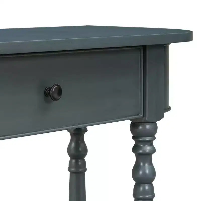 Retro Corner-Curved Console Table with Top Drawer and Open Shelf for Living Room and Entryway