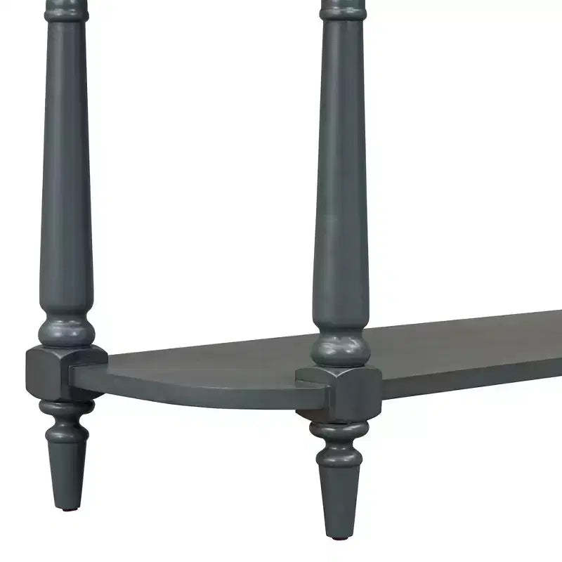 Retro Corner-Curved Console Table with Top Drawer and Open Shelf for Living Room and Entryway