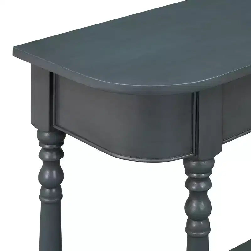 Retro Corner-Curved Console Table with Top Drawer and Open Shelf for Living Room and Entryway