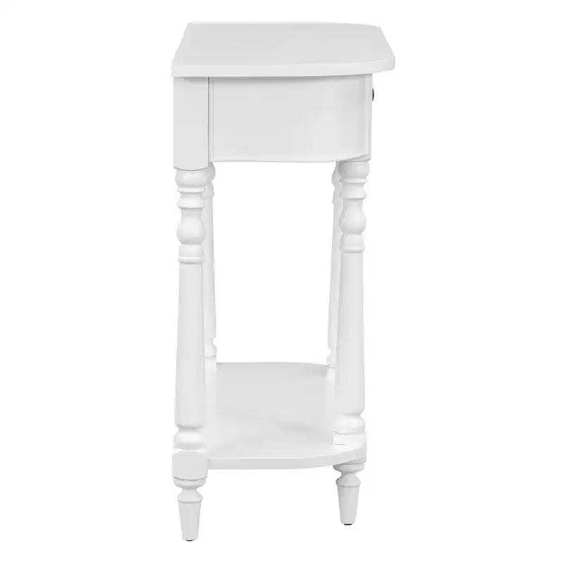 Retro Corner-Curved Console Table with Top Drawer and Open Shelf for Living Room and Entryway