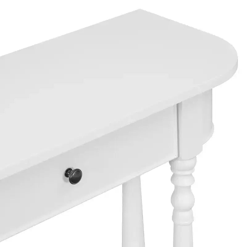 Retro Corner-Curved Console Table with Top Drawer and Open Shelf for Living Room and Entryway