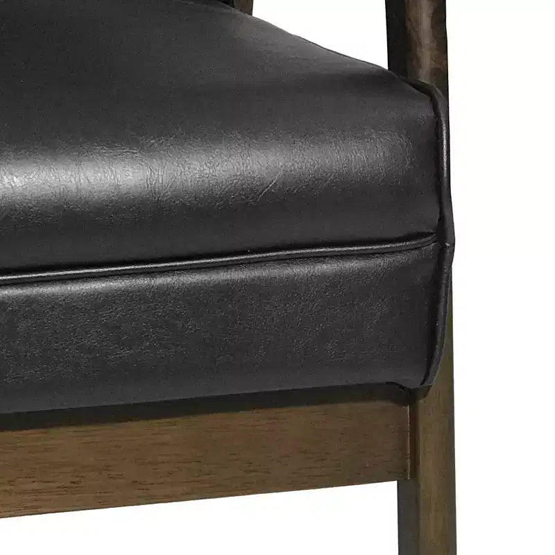 Mid Century Faux Leather Upholstered Accent Chair, Modern High Back Armchair, Leisure Wood Club Chair