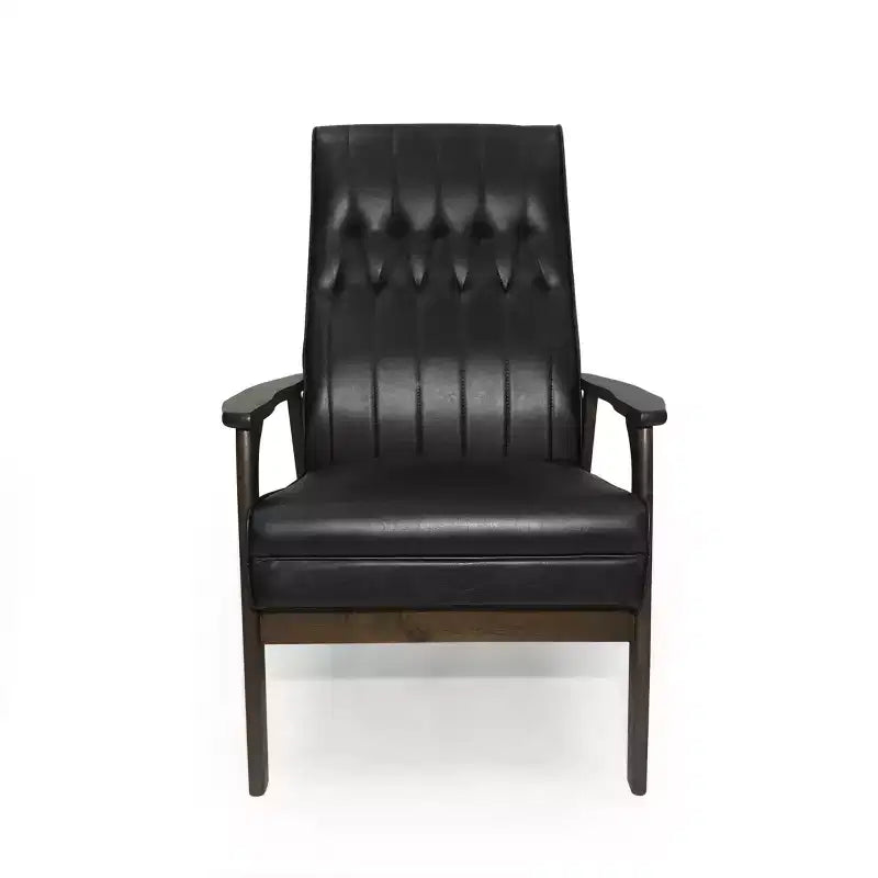 Mid Century Faux Leather Upholstered Accent Chair, Modern High Back Armchair, Leisure Wood Club Chair