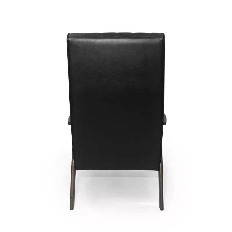Mid Century Faux Leather Upholstered Accent Chair, Modern High Back Armchair, Leisure Wood Club Chair