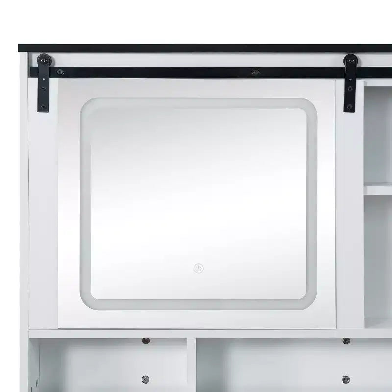 Vanity Desk with Adjustable Sliding Mirror and Lights in White