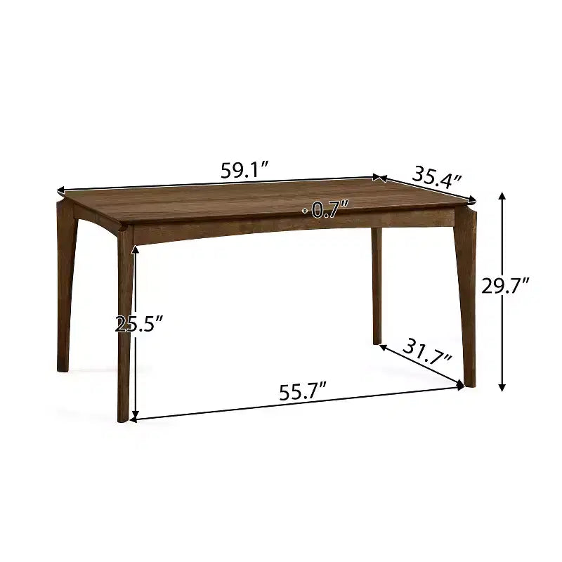 Mid Century Modern Rubber Wood 59" Dining Table