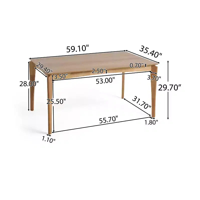 Mid Century Modern Rubber Wood 59" Dining Table