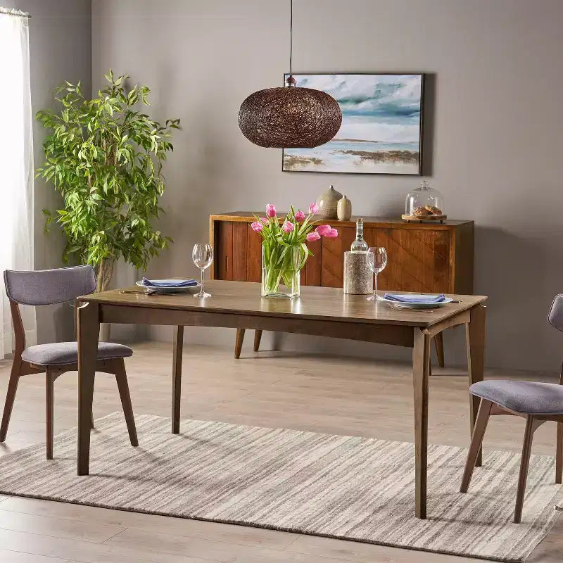Mid Century Modern Rubber Wood 59" Dining Table