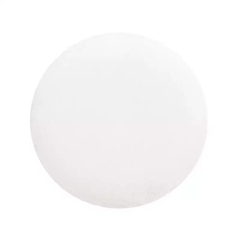 Round Fur Upholstered & Burl Pouf Ottoman – White Faux Fur