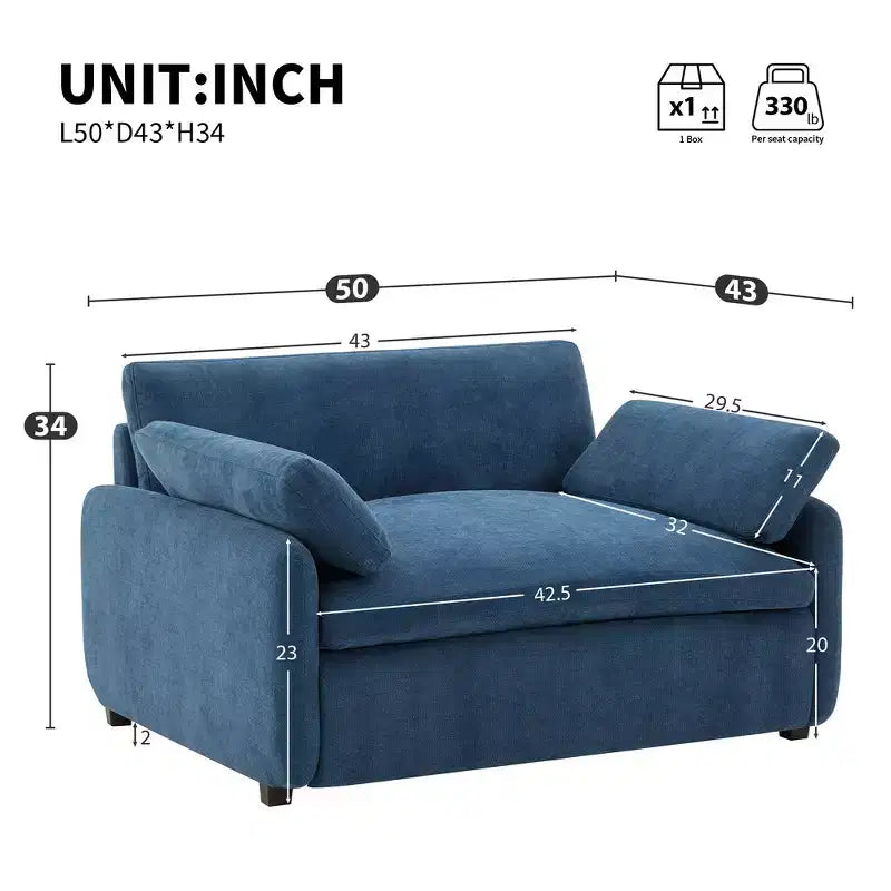 Modern Oversized Chenille Colorblock Single Sofa Chair with Pillows