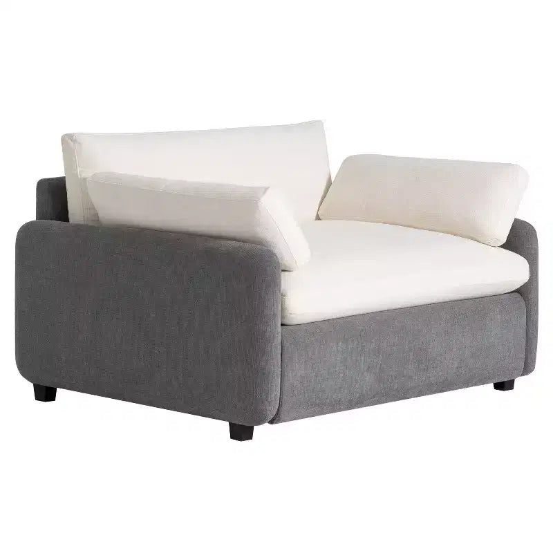 Modern Oversized Chenille Colorblock Single Sofa Chair with Pillows