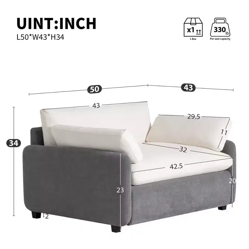 Modern Oversized Chenille Colorblock Single Sofa Chair with Pillows