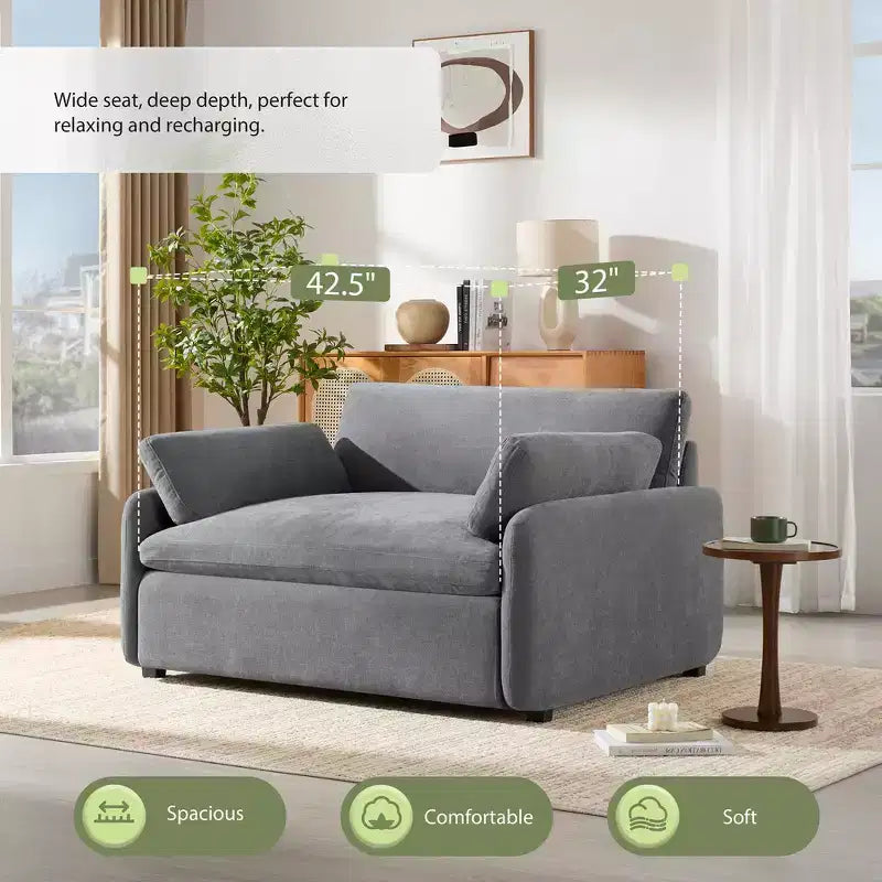 Modern Oversized Chenille Colorblock Single Sofa Chair with Pillows