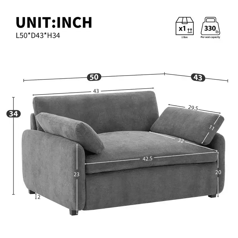 Modern Oversized Chenille Colorblock Single Sofa Chair with Pillows