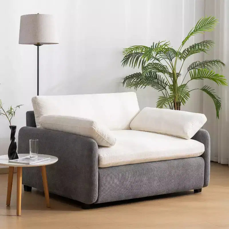 Modern Oversized Chenille Colorblock Single Sofa Chair with Pillows
