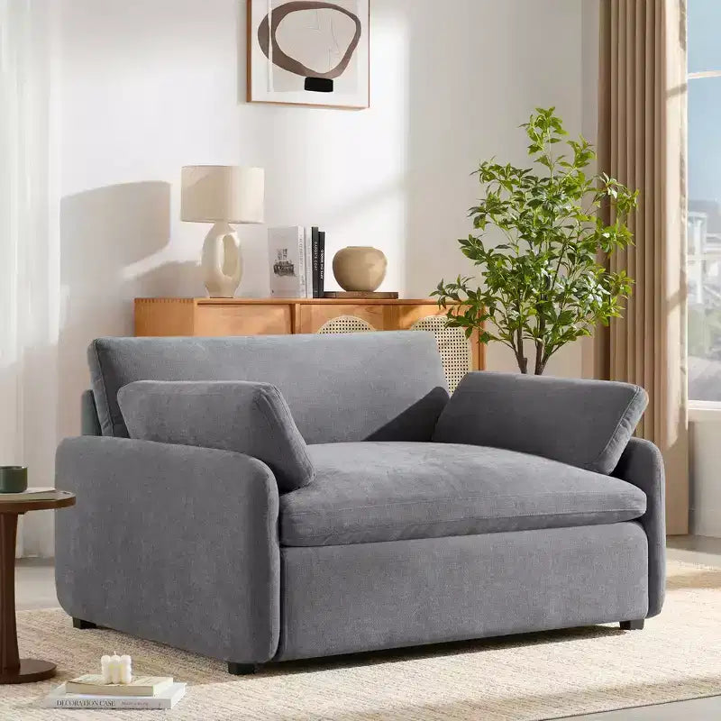 Modern Oversized Chenille Colorblock Single Sofa Chair with Pillows