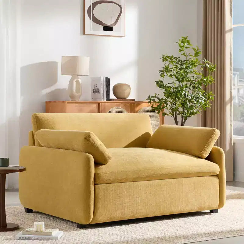 Modern Oversized Chenille Colorblock Single Sofa Chair with Pillows