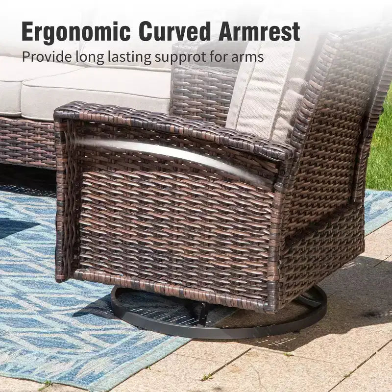 Captiva Designs Ensemble de conversation 5 pièces en rotin pour patio et jardin avec canapé surdimensionné et ottomans