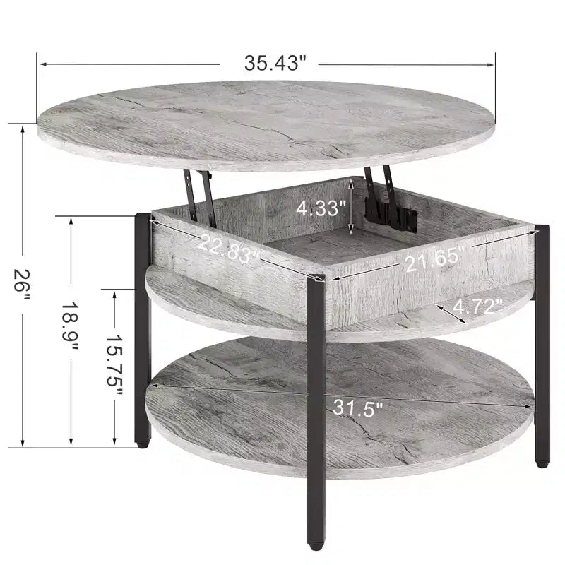 Lift Top Coffee Table with Hidden Compartment and Storage Shelves