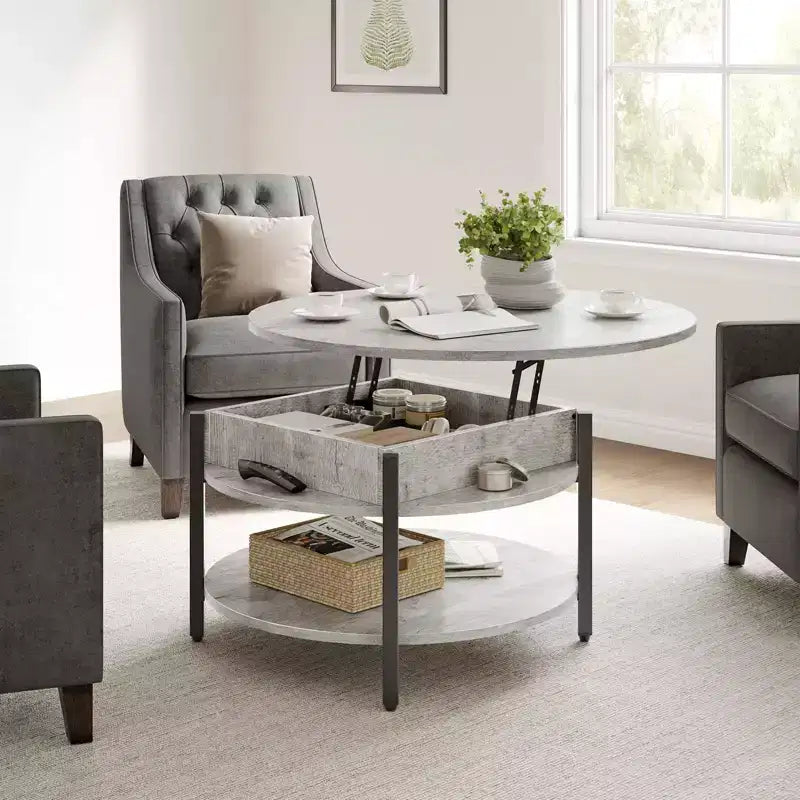 Lift Top Coffee Table with Hidden Compartment and Storage Shelves