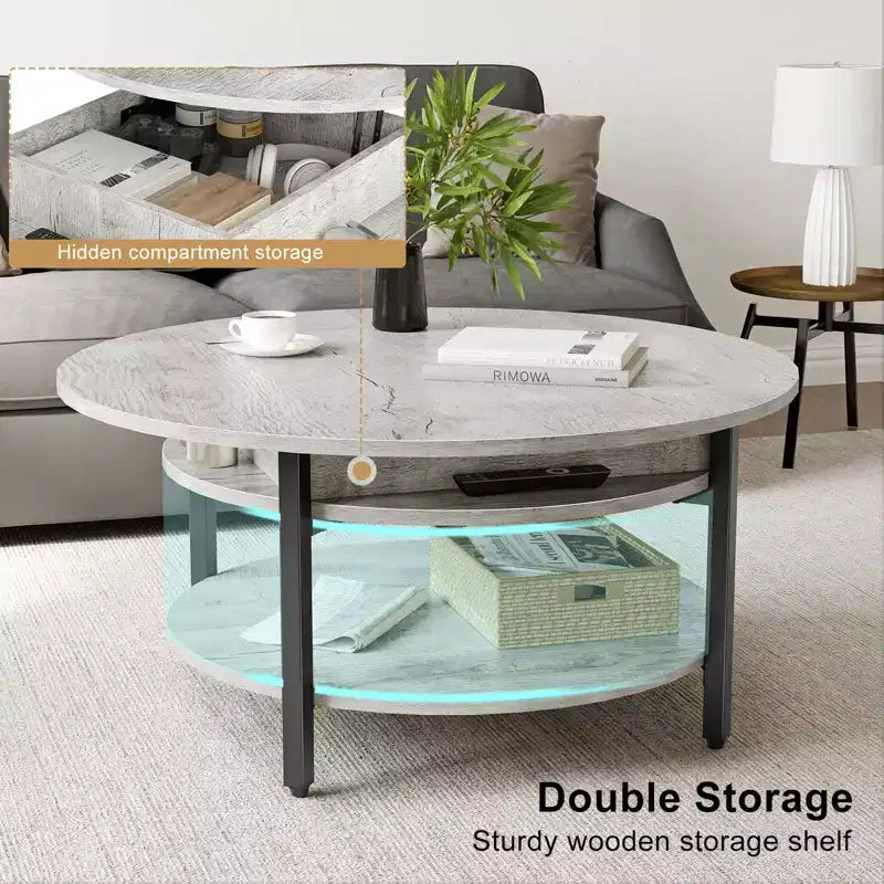Lift Top Coffee Table with Hidden Compartment and Storage Shelves