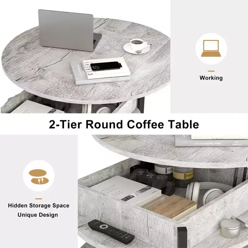 Lift Top Coffee Table with Hidden Compartment and Storage Shelves