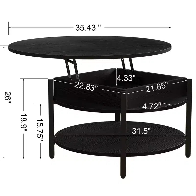 Lift Top Coffee Table with Hidden Compartment and Storage Shelves