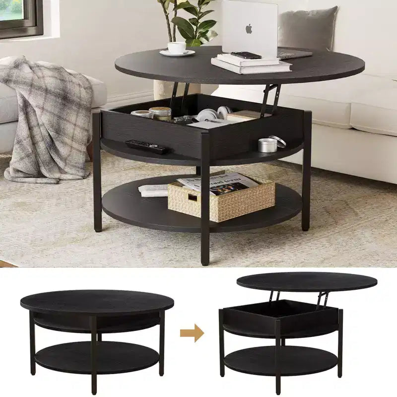 Lift Top Coffee Table with Hidden Compartment and Storage Shelves