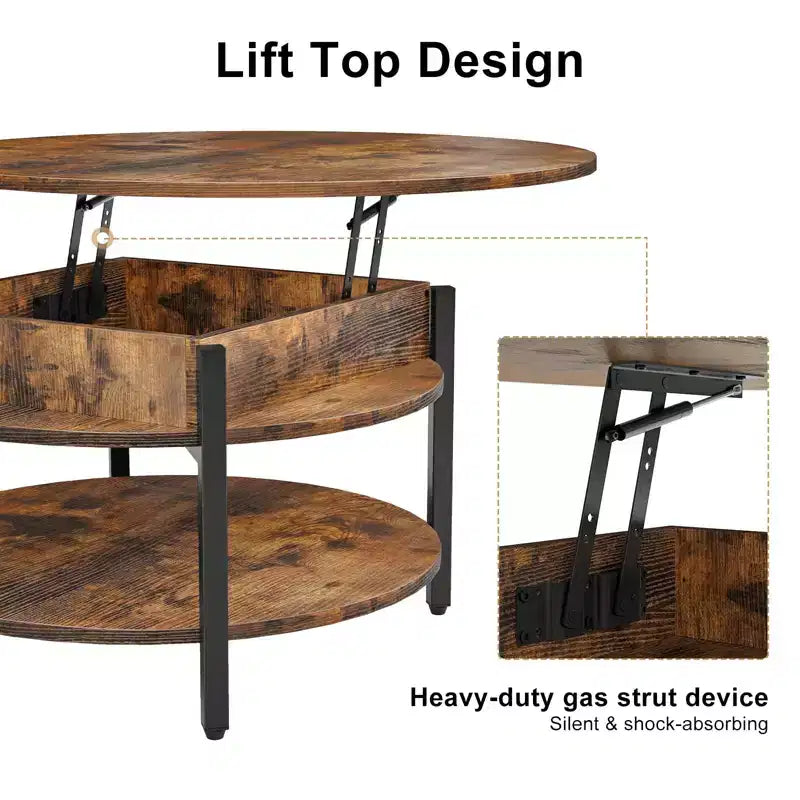 Lift Top Coffee Table with Hidden Compartment and Storage Shelves